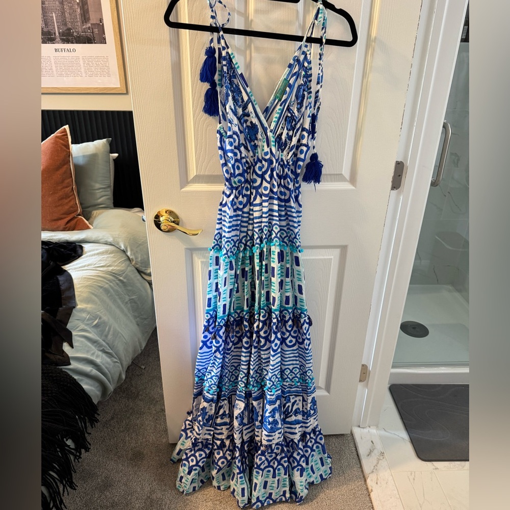 Blue and White Patterned Maxi Dress